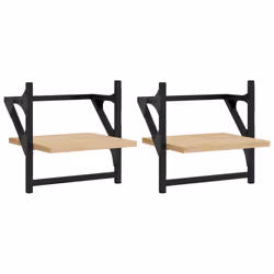 vidaXL Wall Shelves with Bars Floating Wall Rack Wall Mounted Shelf 2 pcs - sonoma oak