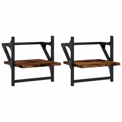 vidaXL Wall Shelves with Bars Floating Wall Rack Wall Mounted Shelf 2 pcs - smoked oak