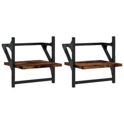 vidaXL Wall Shelves with Bars Floating Wall Rack Wall Mounted Shelf 2 pcs - smoked oak