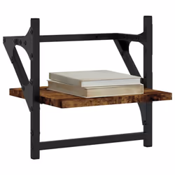 vidaXL Wall Shelves with Bars Floating Wall Rack Wall Mounted Shelf 2 pcs - smoked oak