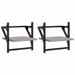 vidaXL Wall Shelves with Bars Floating Wall Rack Wall Mounted Shelf 2 pcs - grey sonoma