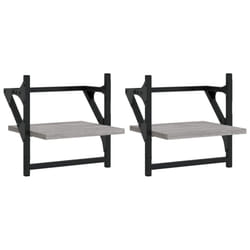 vidaXL Wall Shelves with Bars Floating Wall Rack Wall Mounted Shelf 2 pcs - grey sonoma