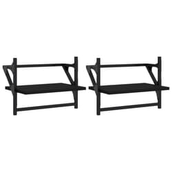 vidaXL Wall Shelves with Bars Floating Wall Rack Wall Mounted Shelf 2 pcs - black, 40 x 25 x 30 cm