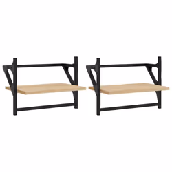 vidaXL Wall Shelves with Bars Floating Wall Rack Wall Mounted Shelf 2 pcs - sonoma oak, 40 x 25 x 30 cm