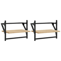 vidaXL Wall Shelves with Bars Floating Wall Rack Wall Mounted Shelf 2 pcs - sonoma oak, 40 x 25 x 30 cm