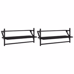 vidaXL Wall Shelves with Bars Floating Wall Rack Wall Mounted Shelf 2 pcs - black, 65 x 25 x 30 cm