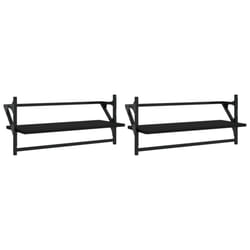 vidaXL Wall Shelves with Bars Floating Wall Rack Wall Mounted Shelf 2 pcs - black, 65 x 25 x 30 cm