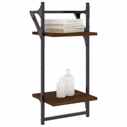 VidaXL 836257 shelve Wood, Metal Brown, Wood