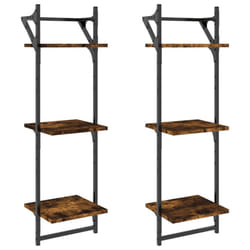 vidaXL Wall Shelves with Bars Wall Mounted Shelf Floating Shelf Rack 2 pcs - smoked oak, 30 x 25 x 100 cm