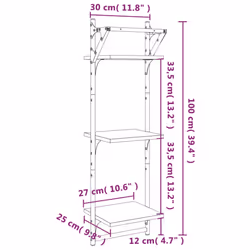 vidaXL Wall Shelves with Bars Wall Mounted Shelf Floating Shelf Rack 2 pcs - smoked oak, 30 x 25 x 100 cm - Additional view 8