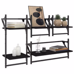 vidaXL Wall Shelf Set 4 Piece with Bars Wall Mounted Shelf Engineered Wood - black - Additional view 2