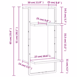 vidaXL Wall Shelf with Bar Floating Shelf Wall Mounted Shelf Display Wall Rack - smoked oak, 30 x 25 x 65 cm