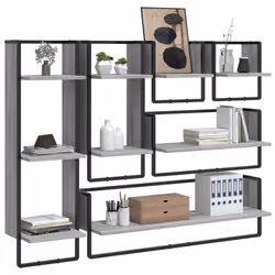 vidaXL Wall Shelf Set 6 Piece with Bars Wall Mounted Shelf Engineered Wood - grey sonoma - Additional view 2