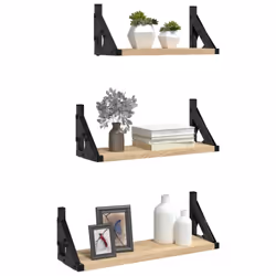 vidaXL Wall Shelf Set Floating Shelf Rack 3 Piece Sonoma Oak Engineered Wood - Additional view 2