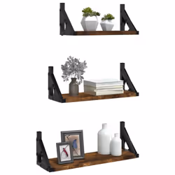 vidaXL Wall Shelf Set Floating Shelf Display Wall Rack 3 Piece Engineered Wood - smoked oak - Additional view 2