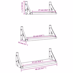 vidaXL Wall Shelf Set Floating Shelf Display Wall Rack 3 Piece Engineered Wood - smoked oak - Additional view 3