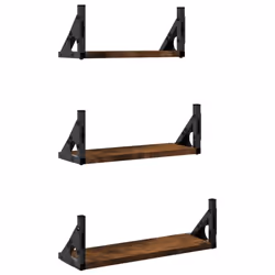 vidaXL Wall Shelf Set Floating Shelf Display Wall Rack 3 Piece Engineered Wood - smoked oak - Additional view 5