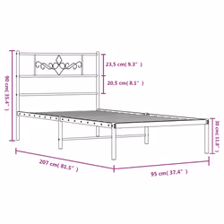vidaXL Metal Bed Frame with Headboard Mattress Foundation Black 90x200 cm - Additional view 8