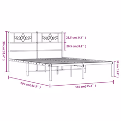vidaXL Metal Bed Frame Mattress Foundation with Headboard Black 160x200 cm - Additional view 3