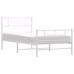 vidaXL Metal Bed Frame Bed Base with Headboard and Footboard White 90x200 cm