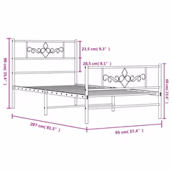 vidaXL Metal Bed Frame Bed Base with Headboard and Footboard White 90x200 cm