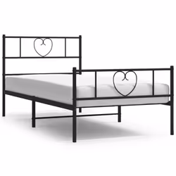 vidaXL Metal Bed Frame with Headboard Bed Base Bedstead Black 90x190 cm Single - black, 90 x 190 cm/with headboard & footboar ...