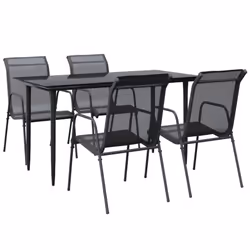 vidaXL Garden Dining Set Outdoor Dining Set 5 Piece Black Steel and Textilene - Additional view 4