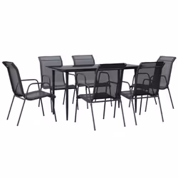 vidaXL Garden Dining Set Outdoor Dining Set 7 Piece Black Steel and Textilene - Additional view 2