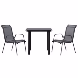 vidaXL Garden Dining Set Outdoor Dining Set 3 Piece Black Steel and Textilene - Additional view 3
