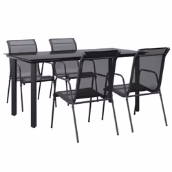 vidaXL Garden Dining Set Outdoor Dining Set 5 Piece Black Steel and Textilene - Additional view 2