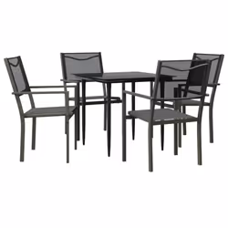 vidaXL Garden Dining Set Outdoor Dining Set 5 Piece Black Steel and Textilene