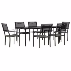 vidaXL Garden Dining Set Outdoor Dining Set 7 Piece Black Steel and Textilene