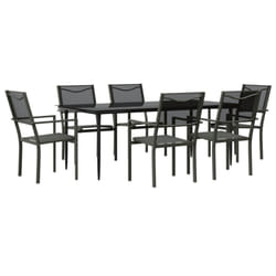 vidaXL Garden Dining Set Outdoor Dining Set 7 Piece Black Steel and Textilene