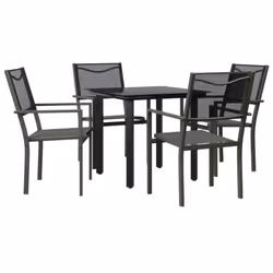 vidaXL Garden Dining Set Outdoor Dining Set 5 Piece Black Steel and Textilene