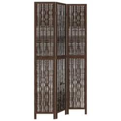 vidaXL Room Divider 3 Panels Privacy Screen Dark Brown Solid Wood Paulownia