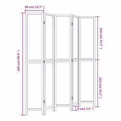 vidaXL Room Divider Panel Room Privacy Screen Dark Brown Solid Wood Paulownia - 40 x 220 cm/ 5 piece - Additional view 3