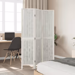vidaXL Room Divider 3 Panels Office Privacy Screen White Solid Wood Paulownia - 40 x 180 cm/ 3 piece
