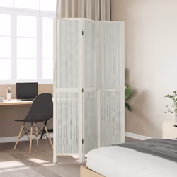 vidaXL Room Divider 3 Panels Office Privacy Screen White Solid Wood Paulownia - 40 x 200 cm/ 3 piece