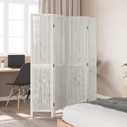 vidaXL Room Divider 3 Panels Office Privacy Screen White Solid Wood Paulownia - 40 x 180 cm/ 4 piece