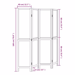 vidaXL Room Divider 3 Panels Office Privacy Screen White Solid Wood Paulownia - 40 x 180 cm/ 4 piece - Additional view 6