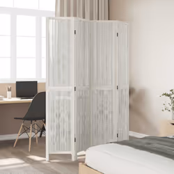 vidaXL Room Divider 3 Panels Office Privacy Screen White Solid Wood Paulownia - 40 x 200 cm/ 4 piece