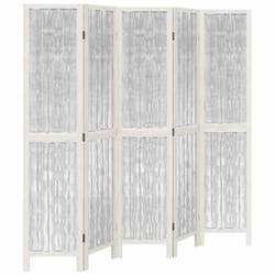 vidaXL Room Divider 3 Panels Office Privacy Screen White Solid Wood Paulownia - 40 x 180 cm/ 5 piece