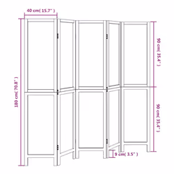 vidaXL Room Divider 3 Panels Office Privacy Screen White Solid Wood Paulownia - 40 x 180 cm/ 5 piece