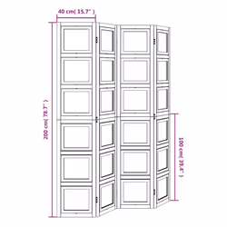 vidaXL Room Divider Panel Office Privacy Screen White Solid Wood Paulownia - 40 x 200 cm/ 4 piece - Additional view 7