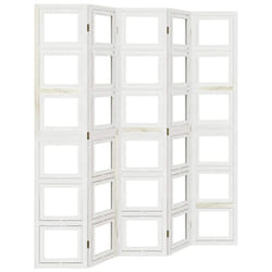 vidaXL Room Divider 5 Panels Office Privacy Screen White Solid Wood Paulownia