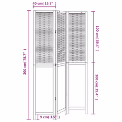 vidaXL Room Divider 3 Panels Privacy Screen Dark Brown Solid Wood Paulownia