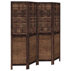 vidaXL Room Divider 4 Panels Privacy Screen Dark Brown Solid Wood Paulownia