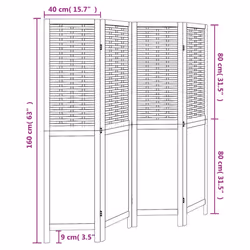 vidaXL Room Divider 4 Panels Privacy Screen Dark Brown Solid Wood Paulownia