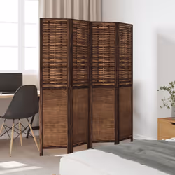 vidaXL Room Divider 4 Panels Privacy Screen Dark Brown Solid Wood Paulownia