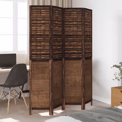 vidaXL Room Divider 4 Panels Privacy Screen Dark Brown Solid Wood Paulownia